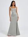 Sheath Square Pleated Floor-Length Satin Bridesmaid Dress