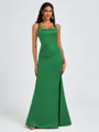 Sheath Square Pleated Floor-Length Satin Bridesmaid Dress