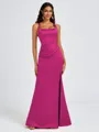 Sheath Square Pleated Floor-Length Satin Bridesmaid Dress