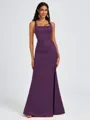 Sheath Square Pleated Floor-Length Satin Bridesmaid Dress