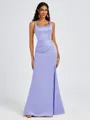 Sheath Square Pleated Floor-Length Satin Bridesmaid Dress