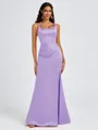 Sheath Square Pleated Floor-Length Satin Bridesmaid Dress