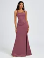 Sheath Square Pleated Floor-Length Satin Bridesmaid Dress