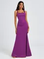 Sheath Square Pleated Floor-Length Satin Bridesmaid Dress