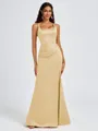 Sheath Square Pleated Floor-Length Satin Bridesmaid Dress
