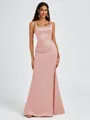 Sheath Square Pleated Floor-Length Satin Bridesmaid Dress