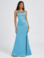 Sheath Square Pleated Floor-Length Satin Bridesmaid Dress