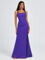 Sheath Square Pleated Floor-Length Satin Bridesmaid Dress