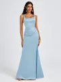 Sheath Square Pleated Floor-Length Satin Bridesmaid Dress