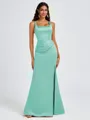 Sheath Square Pleated Floor-Length Satin Bridesmaid Dress