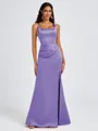 Sheath Square Pleated Floor-Length Satin Bridesmaid Dress