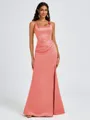 Sheath Square Pleated Floor-Length Satin Bridesmaid Dress