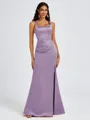 Sheath Square Pleated Floor-Length Satin Bridesmaid Dress