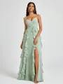 A-line V-neck Ruffles Floor-Length Chiffon Bridesmaid Dress