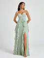 A-line V-neck Ruffles Floor-Length Chiffon Bridesmaid Dress
