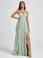 A-line V-neck Ruffles Floor-Length Chiffon Bridesmaid Dress