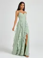 A-line V-neck Ruffles Floor-Length Chiffon Bridesmaid Dress
