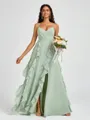 A-line V-neck Ruffles Floor-Length Chiffon Bridesmaid Dress