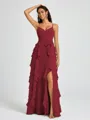 A-line V-neck Ruffles Floor-Length Chiffon Bridesmaid Dress