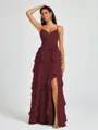 A-line V-neck Ruffles Floor-Length Chiffon Bridesmaid Dress
