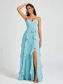 A-line V-neck Ruffles Floor-Length Chiffon Bridesmaid Dress
