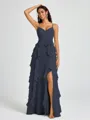 A-line V-neck Ruffles Floor-Length Chiffon Bridesmaid Dress