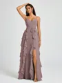 A-line V-neck Ruffles Floor-Length Chiffon Bridesmaid Dress
