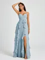 A-line V-neck Ruffles Floor-Length Chiffon Bridesmaid Dress