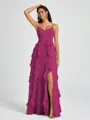 A-line V-neck Ruffles Floor-Length Chiffon Bridesmaid Dress