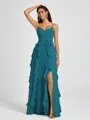 A-line V-neck Ruffles Floor-Length Chiffon Bridesmaid Dress