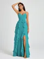 A-line V-neck Ruffles Floor-Length Chiffon Bridesmaid Dress