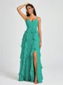 A-line V-neck Ruffles Floor-Length Chiffon Bridesmaid Dress