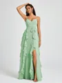 A-line V-neck Ruffles Floor-Length Chiffon Bridesmaid Dress