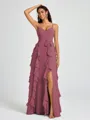 A-line V-neck Ruffles Floor-Length Chiffon Bridesmaid Dress