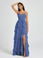 A-line V-neck Ruffles Floor-Length Chiffon Bridesmaid Dress