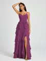 A-line V-neck Ruffles Floor-Length Chiffon Bridesmaid Dress