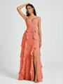 A-line V-neck Ruffles Floor-Length Chiffon Bridesmaid Dress