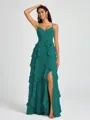A-line V-neck Ruffles Floor-Length Chiffon Bridesmaid Dress