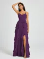A-line V-neck Ruffles Floor-Length Chiffon Bridesmaid Dress