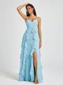 A-line V-neck Ruffles Floor-Length Chiffon Bridesmaid Dress