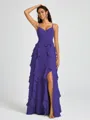 A-line V-neck Ruffles Floor-Length Chiffon Bridesmaid Dress
