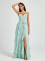 A-line V-neck Ruffles Floor-Length Chiffon Bridesmaid Dress