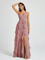 A-line V-neck Ruffles Floor-Length Chiffon Bridesmaid Dress