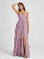 A-line V-neck Ruffles Floor-Length Chiffon Bridesmaid Dress
