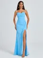 Sheath Spaghetti Straps Pleated Floor-Length Chiffon Bridesmaid Dress