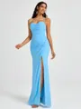 Sheath Spaghetti Straps Pleated Floor-Length Chiffon Bridesmaid Dress