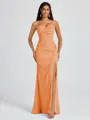 Sheath Spaghetti Straps Pleated Floor-Length Chiffon Bridesmaid Dress