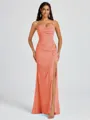 Sheath Spaghetti Straps Pleated Floor-Length Chiffon Bridesmaid Dress