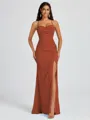Sheath Spaghetti Straps Pleated Floor-Length Chiffon Bridesmaid Dress