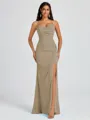 Sheath Spaghetti Straps Pleated Floor-Length Chiffon Bridesmaid Dress